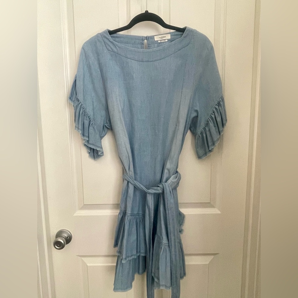 Étoile Isabel Marat Denim Bateau Mini Dress Wrap Ruffle 40 8